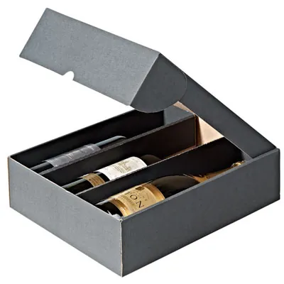 Coffret 3 bouteilles kraft gris anthracite 27 x 32,5 x 8,8 cm - Paquet de 30 - Coffrets pour bouteilles de vin, Boîtes pour bouteilles de vin-2