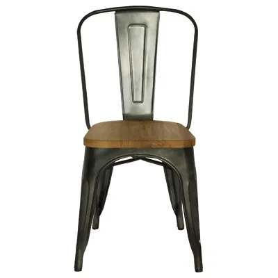 Chaise bistrot design industriel métal brut assise bois 43,5 x 52 x 84,5 cm - Chaises d'intérieur-2