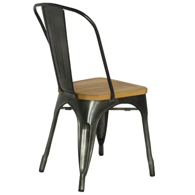Chaise bistrot design industriel métal brut assise bois 43,5 x 52 x 84,5 cm - Chaises d'intérieur-3