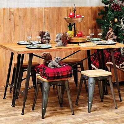 Tabouret métal bas assise bois - Tabourets-2