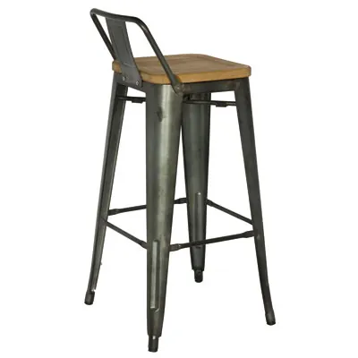 Tabouret métal haut assise bois - Tabourets-3