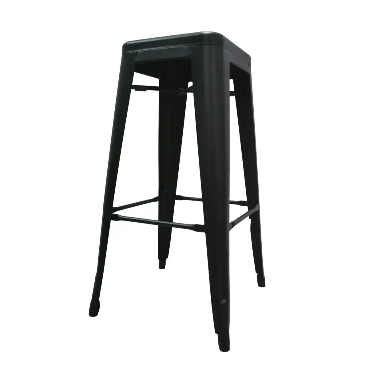 Tabouret de bar industriel empilable en métal noir H77cm – Assise avec passe-main - Tabourets-2