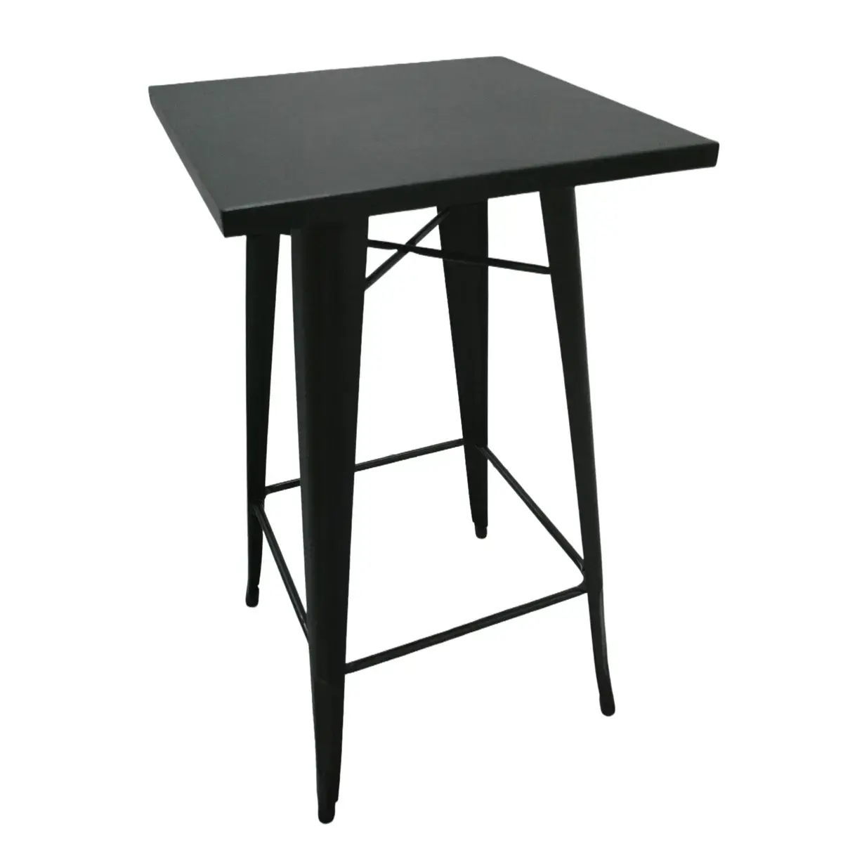 Mange-debout industriel carré métal noir 60x60cm – Table haute CHR H105cm avec repose-pieds - Tables