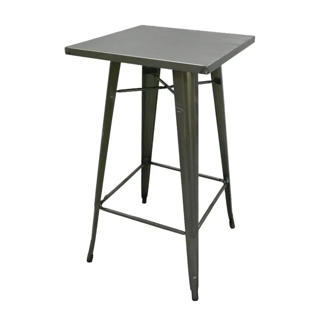 Mange-debout industriel carré métal Vernis Clair 60x60cm – Table haute CHR H105cm avec repose-pieds - Tables