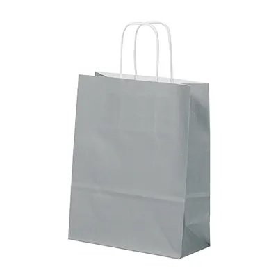 Sac kraft gris à poignées torsadées 19+8x24cm 90g/m² (x50) - Sacs kraft couleur poignées torsadées