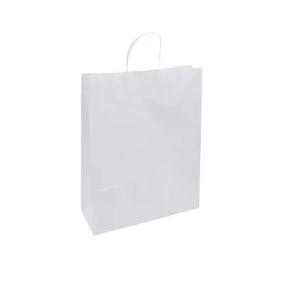 Sac kraft blanc poignées torsadées 32 x 12 x 41 cm 100g/m² - Lot de 200 - Sacs kraft blanc poignées torsadées