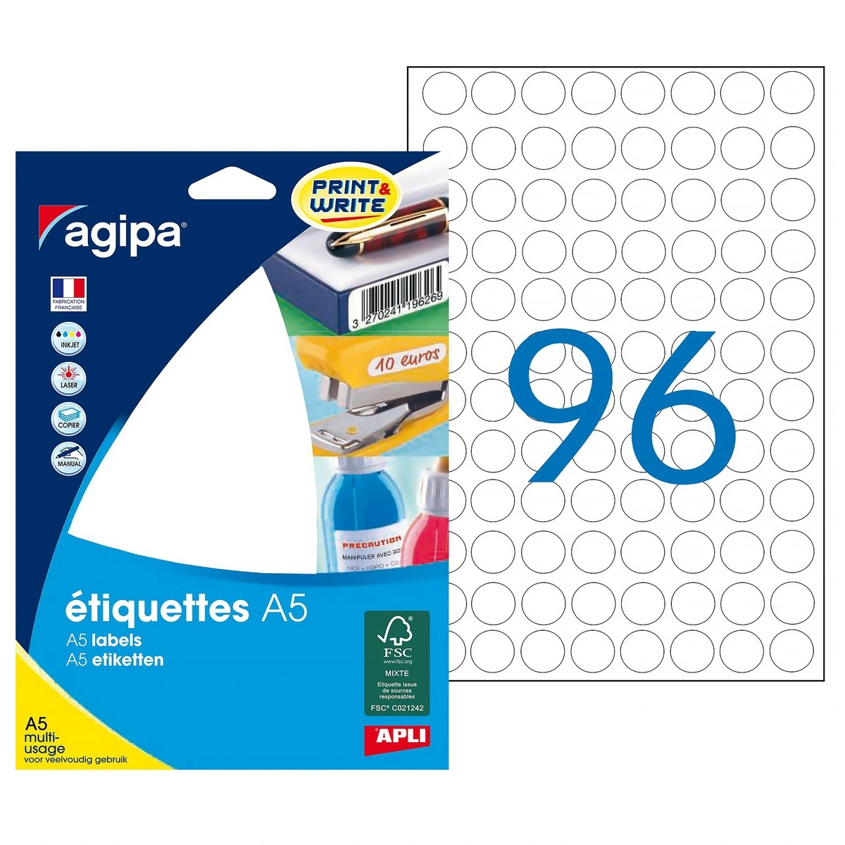 Pastille adhésive permanente Blanche ø 15 mm Agipa - Pastille de signalisation - Étui de 1536 - Gommettes de couleur-2