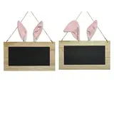 Ardoise à suspendre avec oreilles de lapin 35 x 34,5 cm - Déco de Pâques - Accessoires et Objets déco