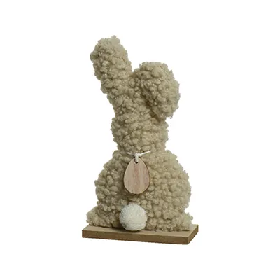 Lapin de Pâques sur socle bois 11,8 x 23 cm Beige - Déco de Pâques - Accessoires et Objets déco