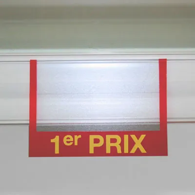 Stop rayon frontal rouge / jaune 1er Prix pour réglette porte-étiquette L 77 x H 63 mm - Lot de 10 - Réglettes porte-étiquettes pour tablettes