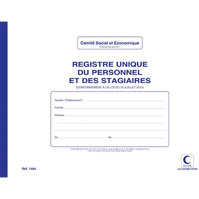 Registre unique d'inscription du personnel et des stagiaires 29,7 x 21 cm 52 pages - Registres de caisse, Cahiers de recettes