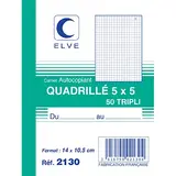 Carnet manifold autocopiant quadrillé 5x5 - 10,5 x 14 cm - 50 feuilles 3 exemplaires - Carnets autocopiants