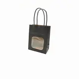 Sac kraft avec fenêtre et poignées torsadées, noir, 11 + 6 x 14 cm, paquet de 20 - Sacs kraft à fenêtre