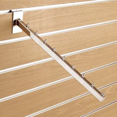 Bras incliné pour fond rainuré avec 9 crochets L 40 cm métal chromé tube carré 17 x 17 mm - Bras-2