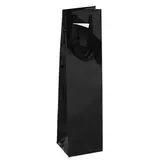 Sac bouteille papier pelliculé noir brillant poignées cordelières 10,9 x 9 x 38 cm - Sac cadeau bouteille - 1 bouteille - Paquet de 20 - Sacs bouteilles