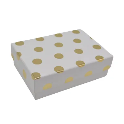Boîte cadeau cloche rectangulaire blanche à pois dorés 17x12x5,5cm – Paquet de 10 - Boites cloches