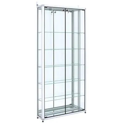 Vitrine d'exposition aluminium fond miroir verre sécurisé 5 tablettes 80 x 20 x 180 cm - Meuble vitrine - Vitrines Aluminium