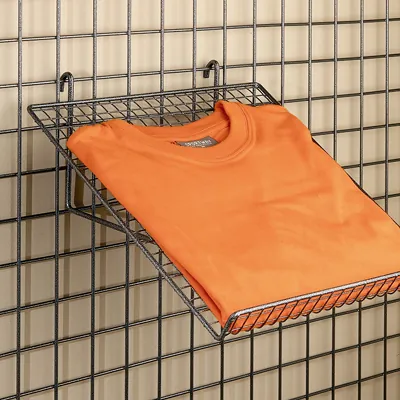 Tablette fil inclinée pour présentoir grille 35 x 35 cm - Tablette pour grille d'exposition - Gris Martelé - Tablettes, Corbeilles et Porte visuels pour grilles-4