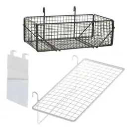 Tablettes, Corbeilles et Porte visuels pour grilles